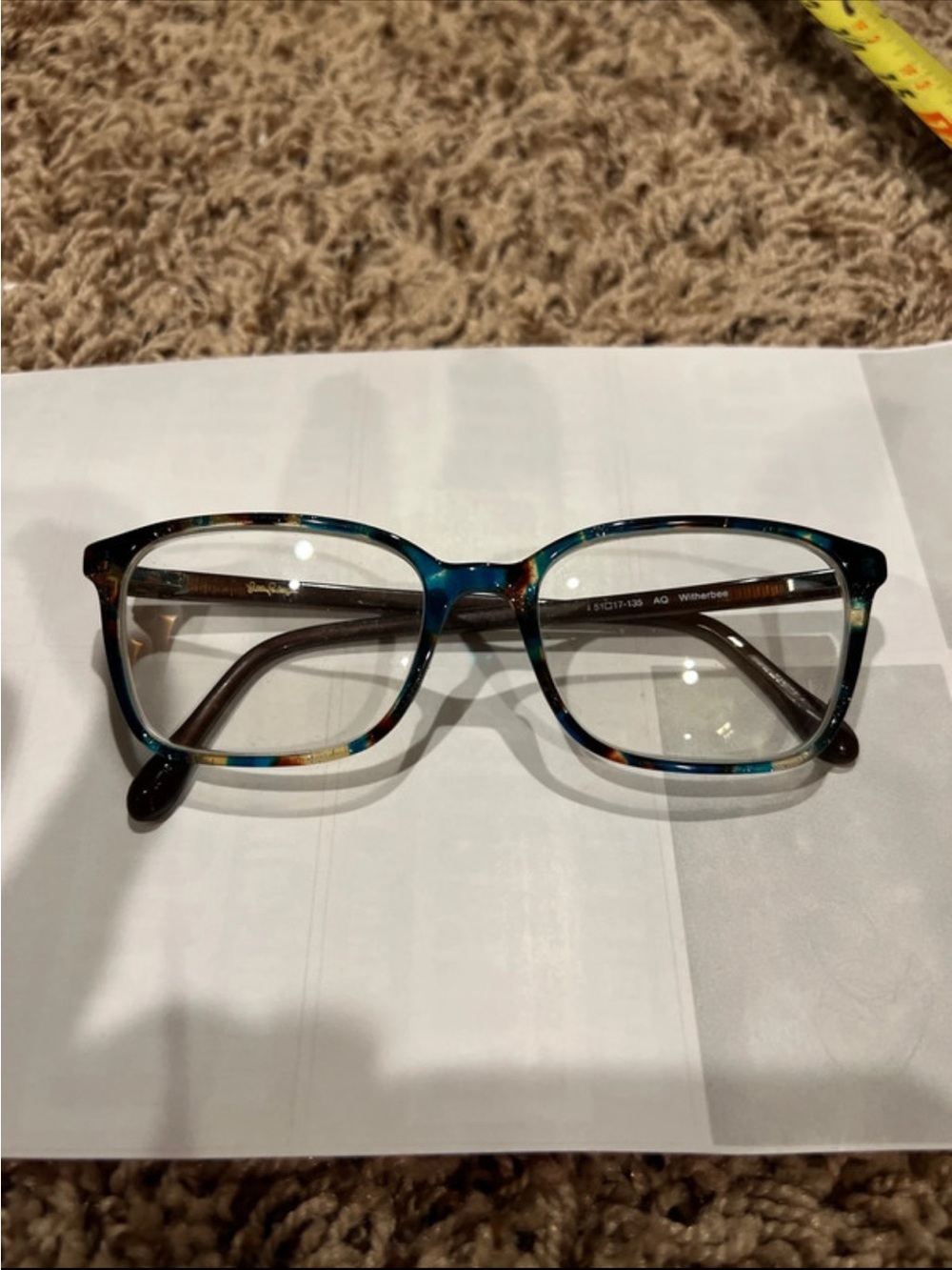 Lilly Pulitzer Blue Multi Tortoiseshell Rectangle Glasses